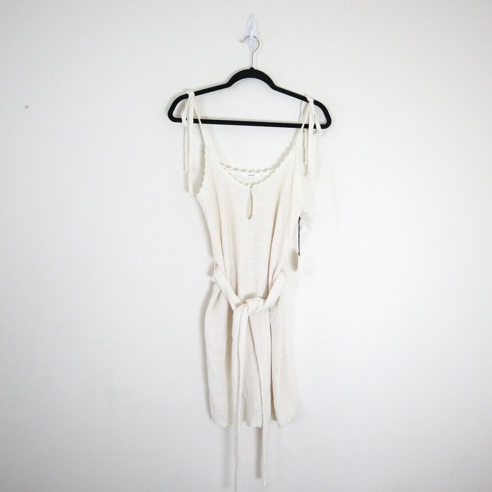 NWT Tularosa Size S 'Meave' Crochet Knit Mini Dress Cream Tie Shoulder Belted - Picture 2 of 12